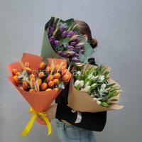 Букет из тюльпанов с колосками и эвкалиптом