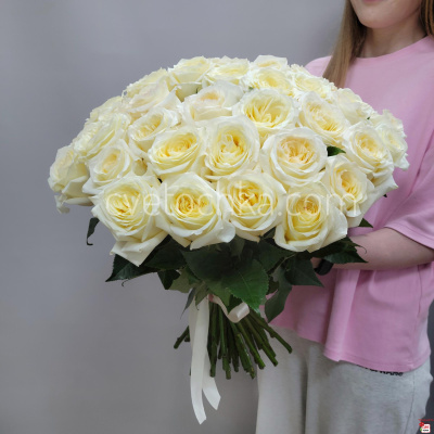 Букет из 51 розы Эквадор 50 см сливочного цвета с доставкой в Магнитогорске 