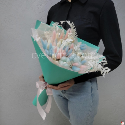 Букет сухоцветов с хлопком и лагурусом в нежной гамме с доставкой в Магнитогорске